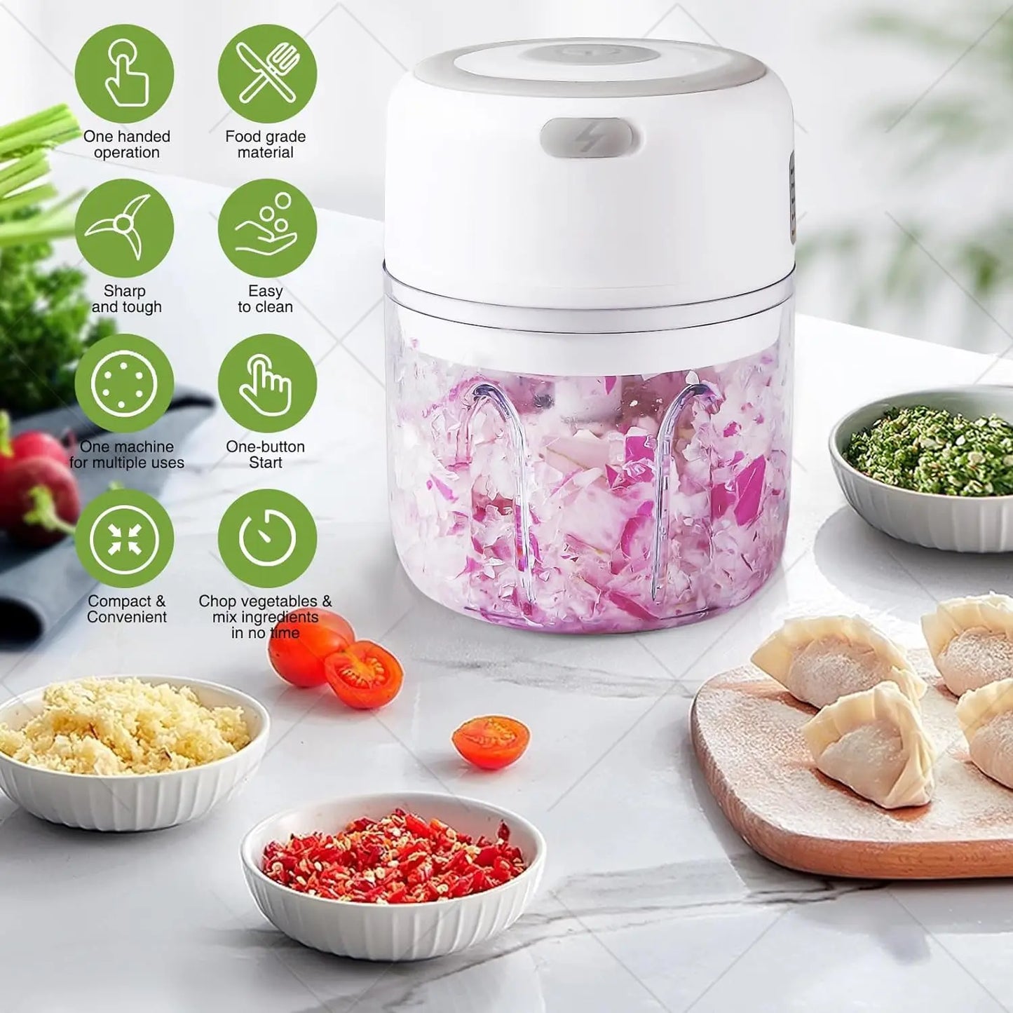 Mini Electric Garlic Chopper – 250ML Wireless Portable Food Processor for Garlic, Onion, Veggies & More
